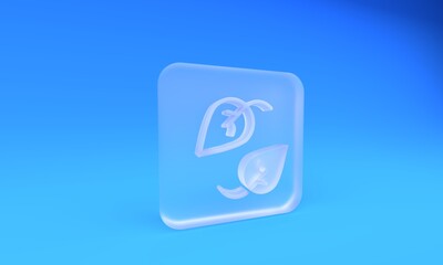 Frosted glass Leaf icon isolated on blue background. Leaves sign. Fresh natural product symbol. Square frosted glass button. 3D render illustration