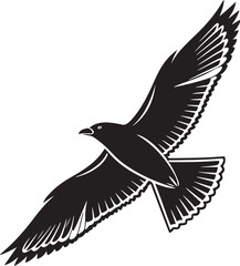 Black and White Silhouette of a Flying Seagull Bird Illustration Isolated on White Background