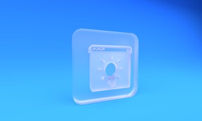 Frosted glass Browser window icon isolated on blue background. Square frosted glass button. 3D render illustration