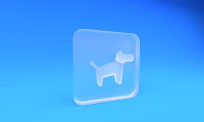 Fototapeta premium Frosted glass Dog icon isolated on blue background. Square frosted glass button. 3D render illustration
