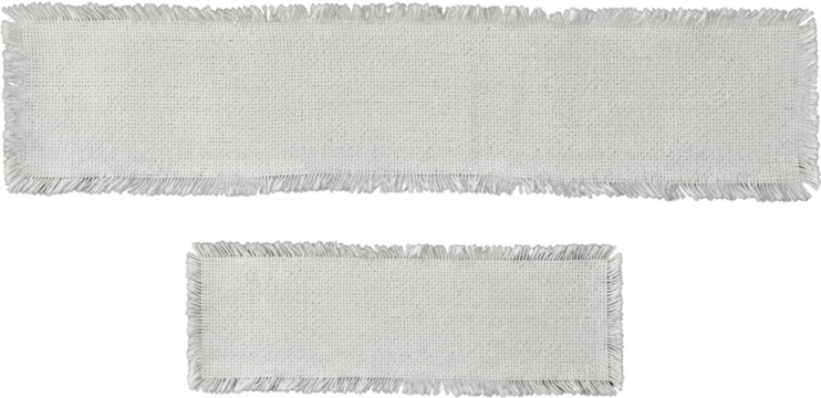 Two rectangular textured fabric swatches with fringed edges textile material transparent background