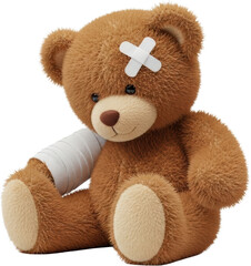 A Fluffy Brown Teddy Bear With A Bandage On Its Head And Arm Sits Against A Transparent Background Transparent Background