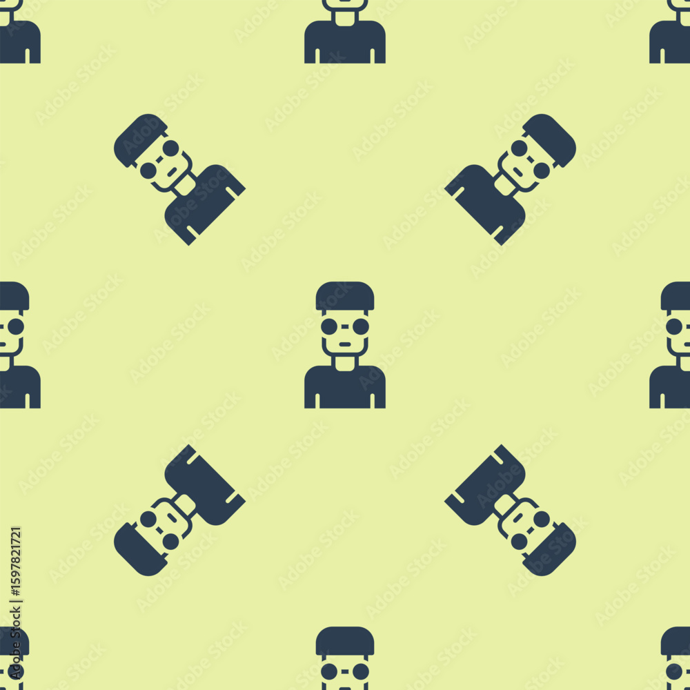 Poster blue nerd geek icon isolated seamless pattern on yellow background. vector