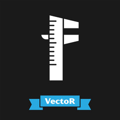 White Calliper or caliper and scale icon isolated on black background. Precision measuring tools. Vector