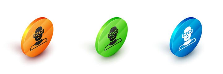 Isometric Poor eyesight and corrected vision with optical glasses icon isolated on white background. Circle button. Vector