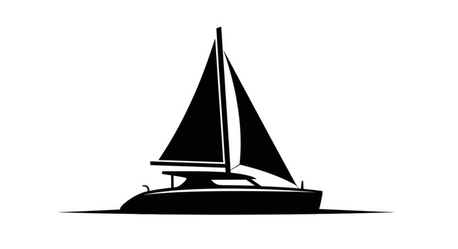 Catamaran with Sail Silhouette - Vector Sailing and Boating Icon