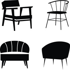 Modern Chair Vector Icons – Silhouette Collection of Armchairs & Dining Chairs Vector Illustration