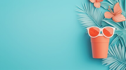 Bright Tropical Summer Vibes with Sunglasses and Colorful Flowers