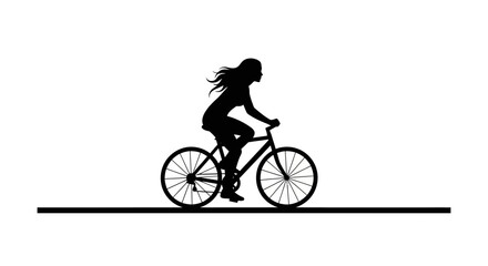 Fototapeta premium Female Cyclist Coasting with Flowing Hair - Vector Freedom and Biking Icon