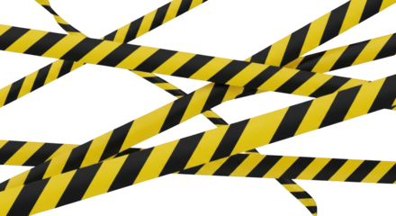 Yellow And Black Striped Caution Tape Diagonally Crisscrossing Against A Transparent Background Isolate