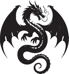 Chinese dragon silhouette vector, Black dragon icon