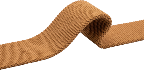 Tan Colored Woven Fabric Textured Strap Curving Across Transparent Background Isolate Transparent Background