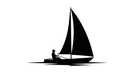 Person Steering Sailboat on Calm Waters