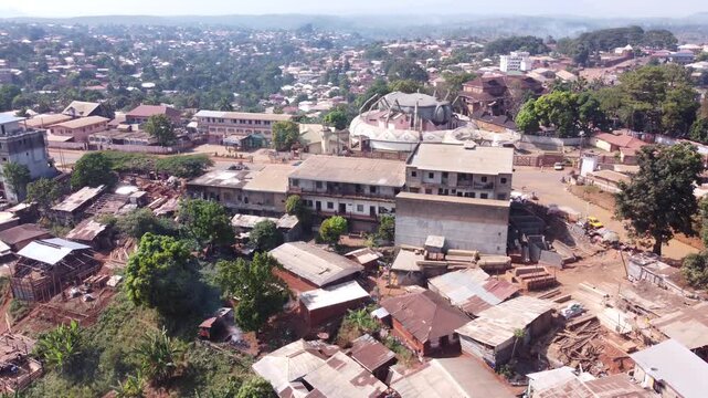 Foumban, Cameroun, Chefferie Bamil&eacute;k&eacute;, Cameroon, palais des rois Bamoun  -Aerial view taken by drone 7