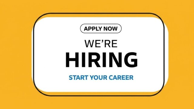 We are hiring message in a white speech bubble on a yellow background image