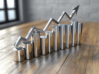 Silver arrow graph showing upward financial growth and success
