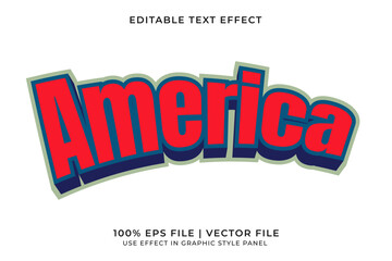 America 3D Editable Vector Text Effect. Red and Blue Text Effect	