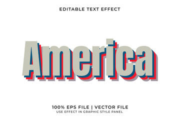 America 3D Editable Vector Text Effect. Red and Blue Text Effect	