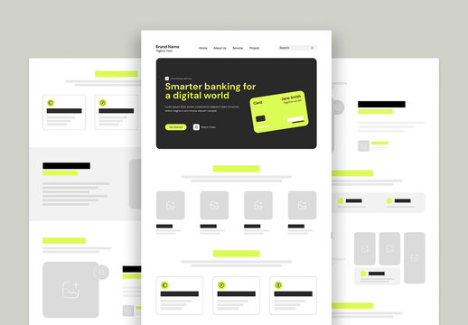 Digital Banking Website Wireframe Landing Page UIUX Layout 