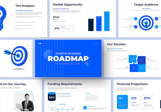 Startup Business Roadmap Presentation Template with Blue Accents