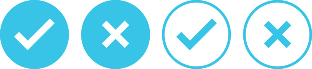 Check tick mark icon set.tick sign accept select confirm correct agree animated. successful symbol, tick mark.Check marks indicate approval. X marks indicate rejection. Simple symbols for yes and no.