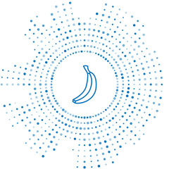 Obraz premium Blue line Banana icon isolated on white background. Abstract circle random dots. Vector