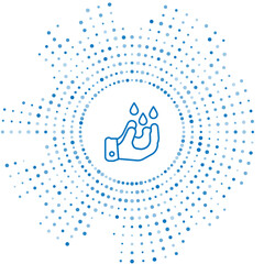Blue line Wudhu icon isolated on white background. Muslim man doing ablution. Abstract circle random dots. Vector