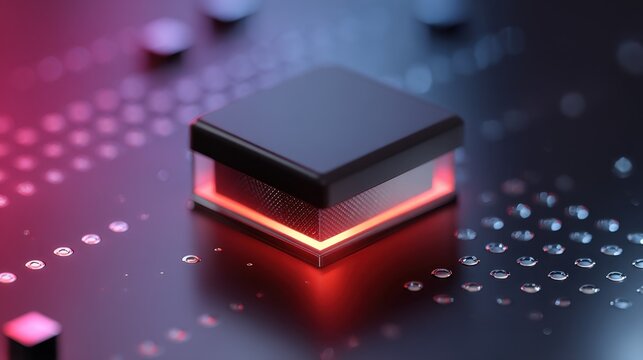 Modern temperature sensor with illuminated thermal interface resting on a circuit board, showcasing advanced technology and precise measurement capabilities