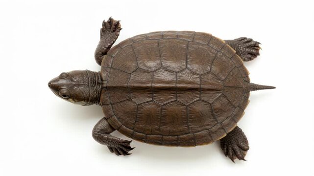 Delicate dance of turtle animation on pristine white background, a visual journey into nature's