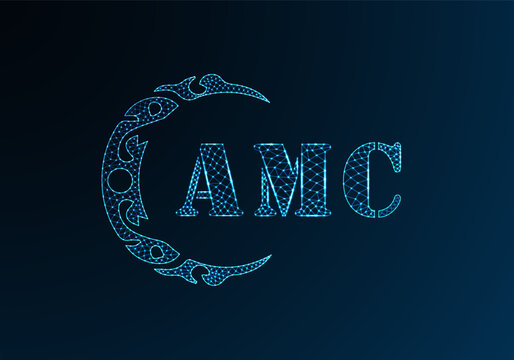 Low poly letter logo AMC design. AMC letter logo low poly vector design on blue color gradient background. AMC logo low poly design