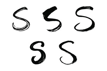 Five black letter S designs in different brush stroke styles vector illustration