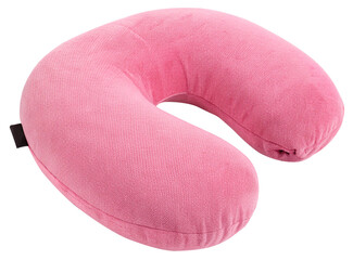 pink a travel pillow isolated on white background