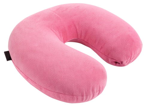 pink a travel pillow isolated on white background