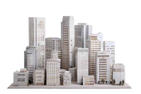 Architectural Model Modern Cityscape, Skyscrapers, Urban Design