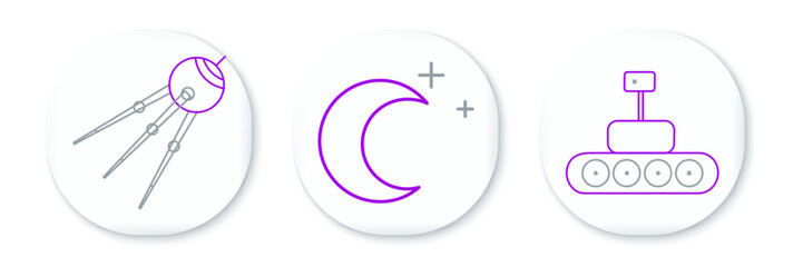 Set line Mars rover, Satellite and Moon and stars icon. Vector