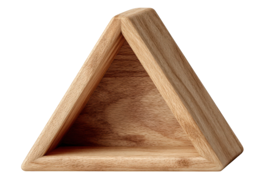 Triangle Wooden Shelf with Unique Grain Texture Modern Home Decor Minimalism Style Isolated on Black