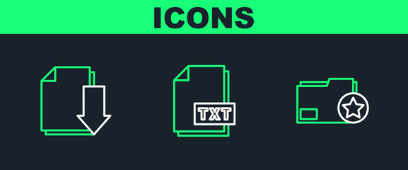 Set line Document folder with star, download and TXT file document icon. Vector