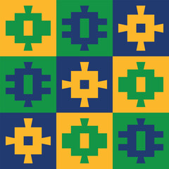 Obraz premium Beautiful geometric background. Figures of different shapes. Tribal form. Flowers. Geometric design. Creative textures. Colorful art. Modern graphic poster. Retro color. Vector illustration