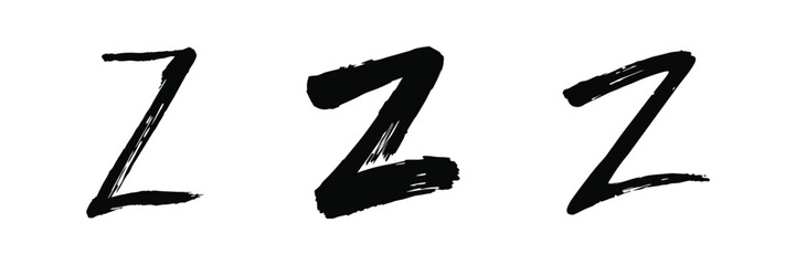 Three black abstract brush stroke letters Z vector illustration