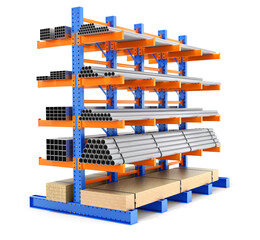 
Cantilever modular storage racking system on white background - 3D illustration
