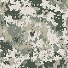 Abstract digital camouflage pattern.  Versatile, pixelated design in muted greens and beige.
