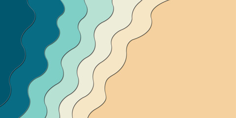 Abstract Wavy Beach and Ocean Layers paper cut-out style background