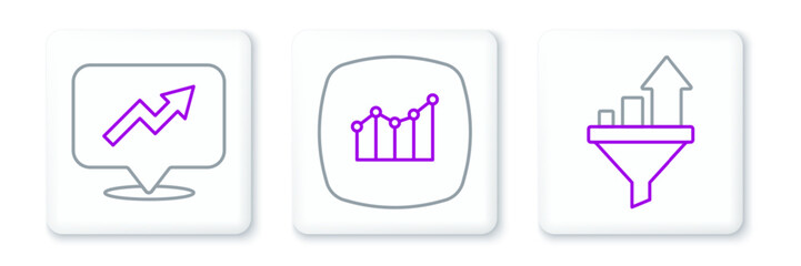 Set line Sales funnel with chart, Financial growth and icon. Vector