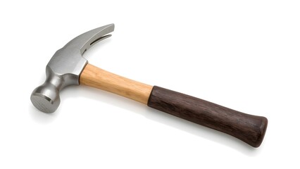 Realistic Claw Hammer on White Background &ndash; Wooden Handle and Steel Head
