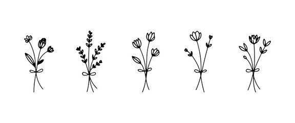 Soft hand-drawn floral bouquet. Soft hand-drawn floral bouquet with natural blooming elements and a minimalist vintage touch.