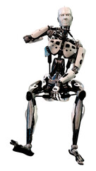3D Rendering Male Robot on White
