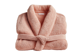 Plush Pink Terry Cloth Bathrobe Comfortably Folded on Black Backdrop Home Spa Hotel Relaxation