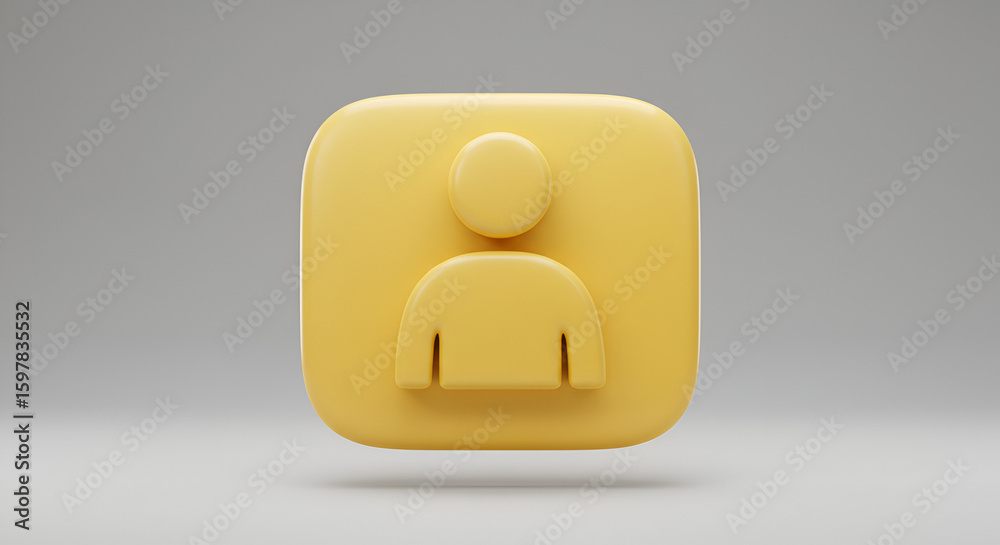 Fototapete 3d rendered user icon on a yellow rounded square button with a clean backdrop