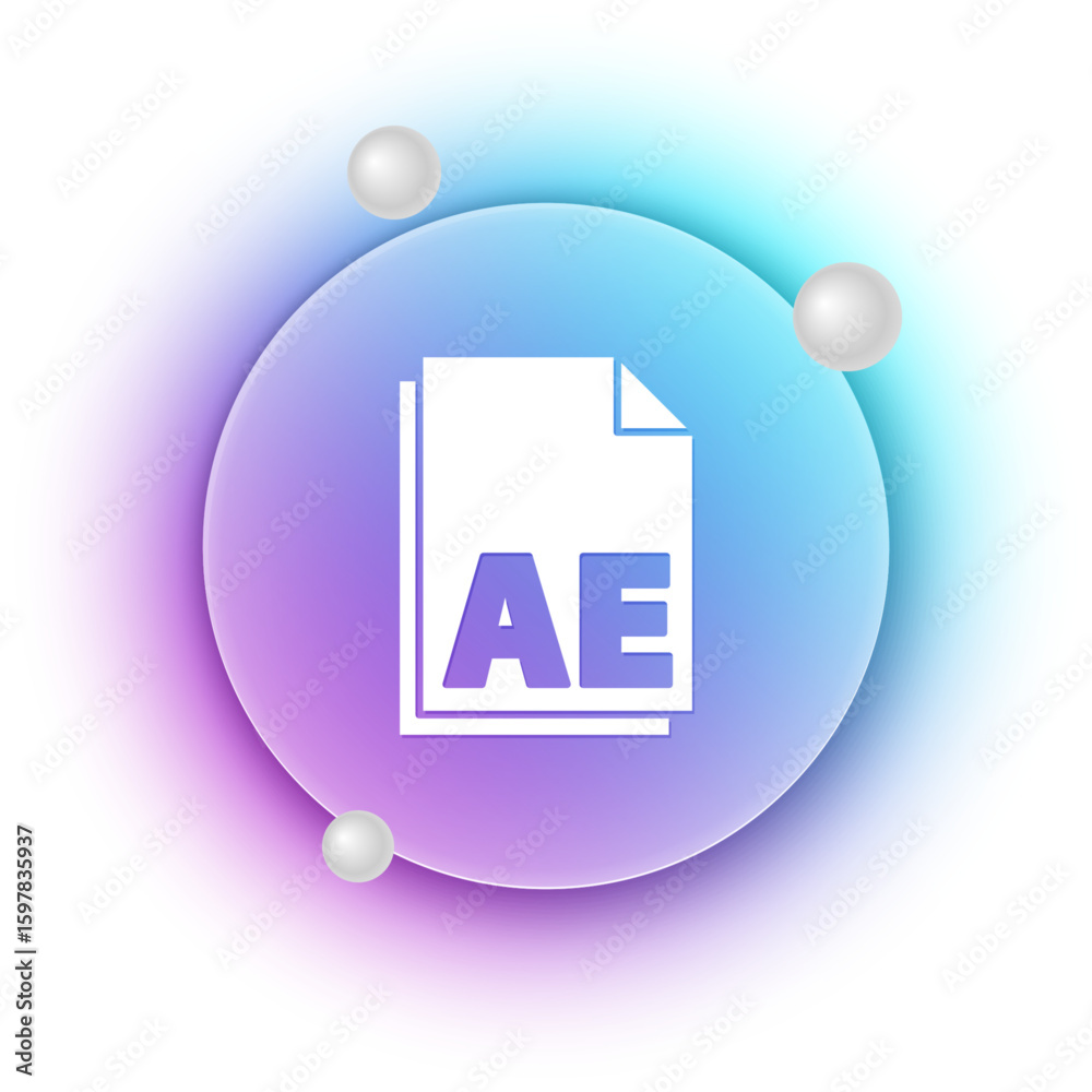 Fototapete white ae file document icon isolated on white background. blue and purple gradient circle background