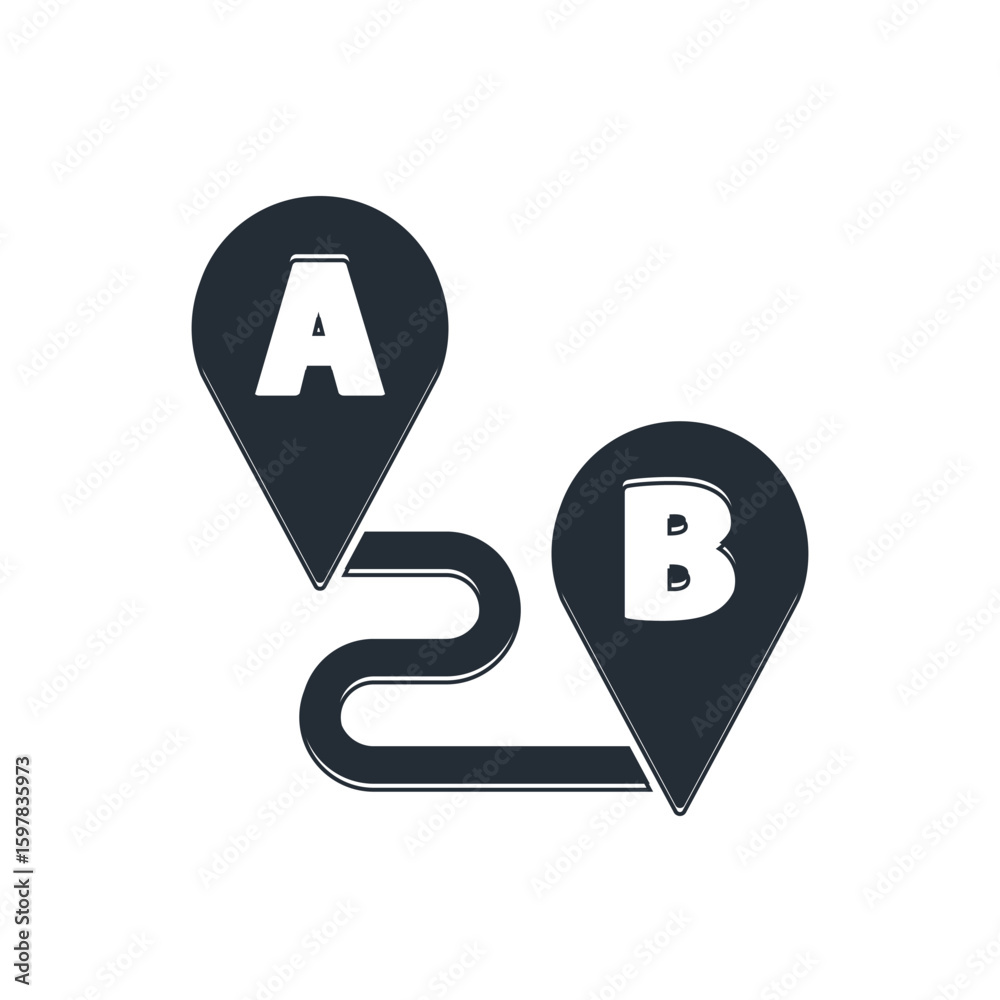 Poster black route location icon isolated on white background. map pointer sign. concept of path or road. g